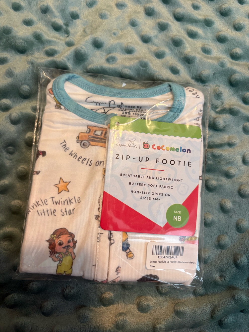Carter's Zip-Up Footie Pajamas - White with Blue Trim
